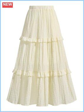 Boho Tiered Ruffle Maxi Skirt High Waisted Drawstring Flowy Long Skirt